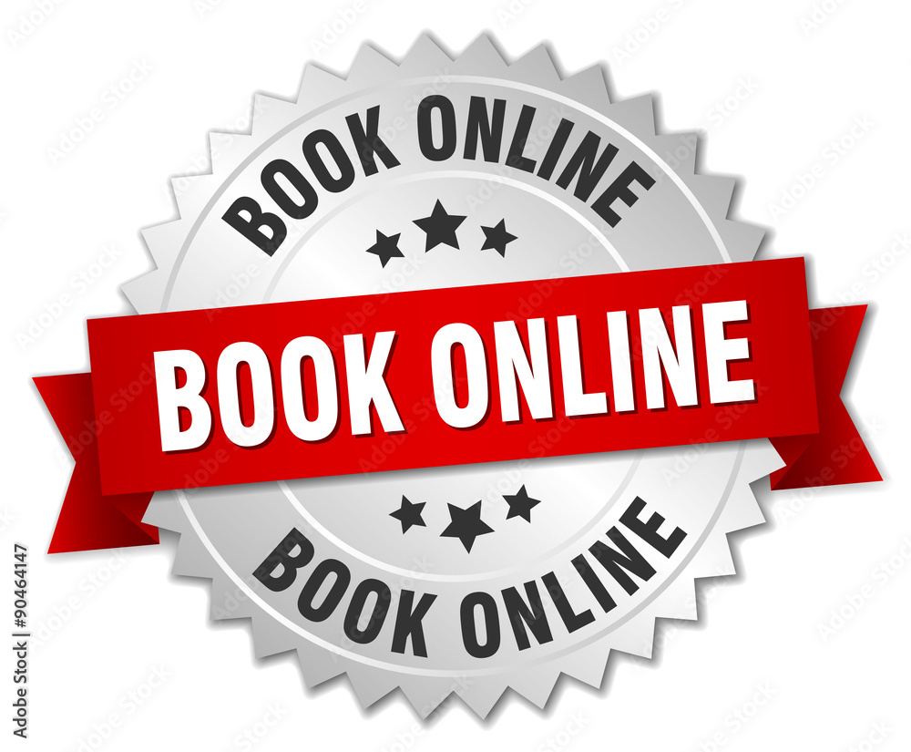 book online 3d silver badge with red ribbon book online 3d silver badge with red ribbon