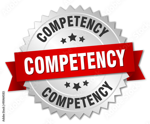 competency 3d silver badge with red ribbon