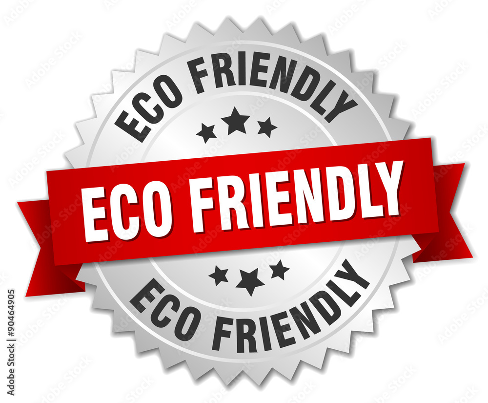 eco friendly 3d silver badge with red ribbon eco friendly 3d silver badge with red ribbon