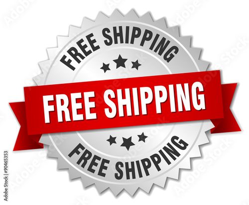 free shipping 3d silver badge with red ribbon