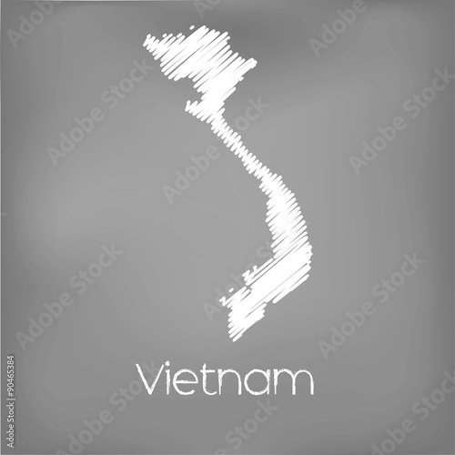 Fotografie, Obraz Scribbled Map of the country of Vietnam