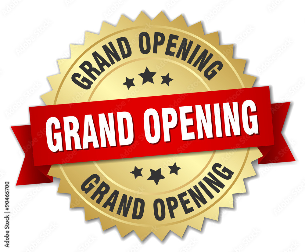 grand opening 3d gold badge with red ribbon grand opening 3d gold badge with red ribbon