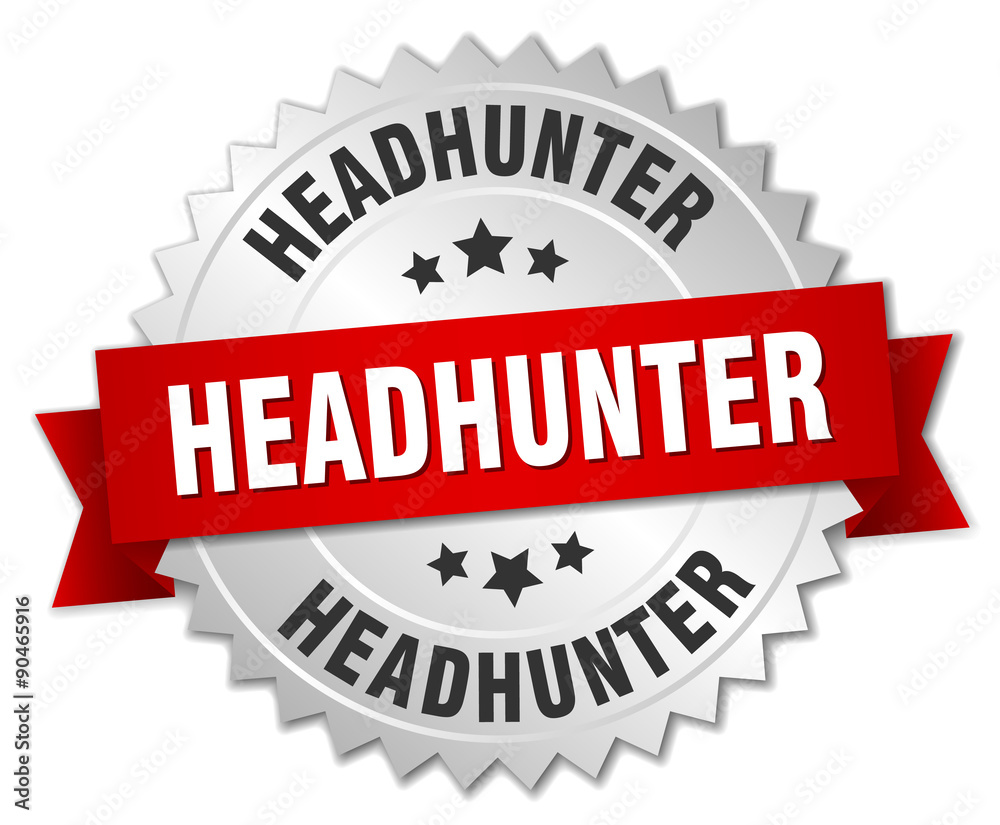 Obraz premium headhunter 3d silver badge with red ribbon