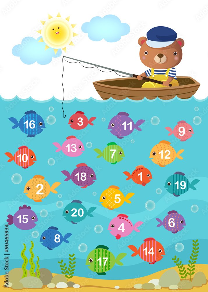 Naklejka premium Worksheet for kindergarten kids to learn counting number with cute bear