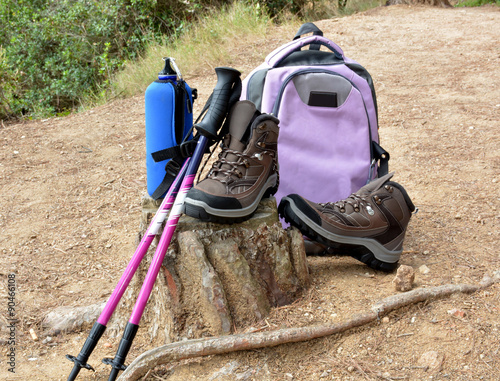 hiking boots and backpack