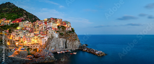 Manarola, Cinque Terre (Italian Riviera, Liguria) high definition panorama at twilight photo