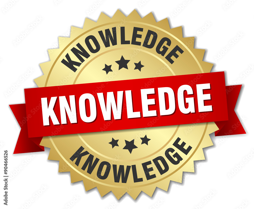 knowledge 3d gold badge with red ribbon knowledge 3d gold badge with red ribbon