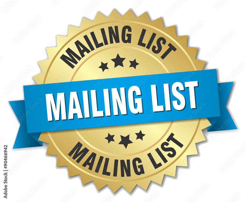 mailing list 3d gold badge with blue ribbon mailing list 3d gold badge with blue ribbon