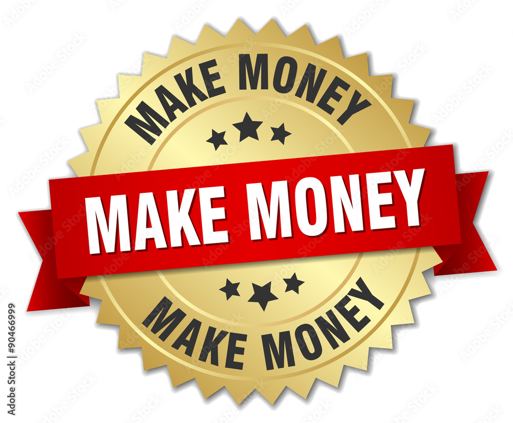 make money 3d gold badge with red ribbon