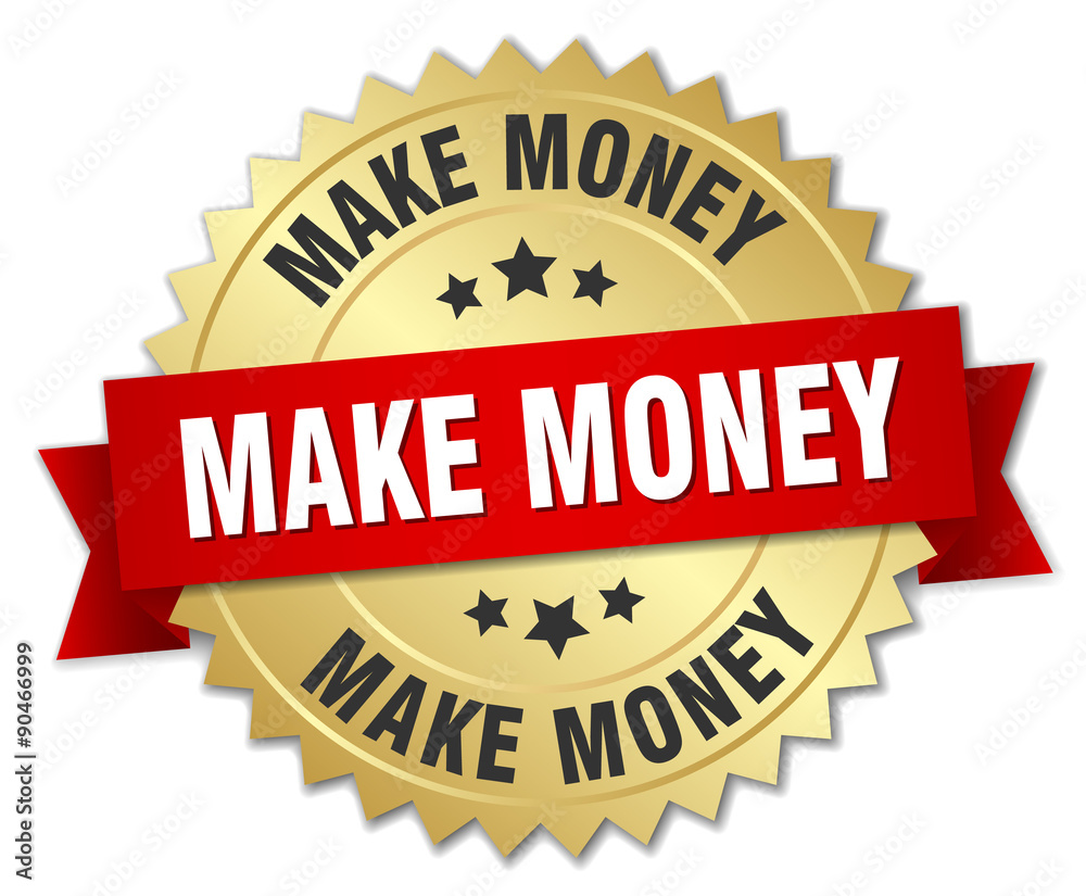 make money 3d gold badge with red ribbon make money 3d gold badge with red ribbon
