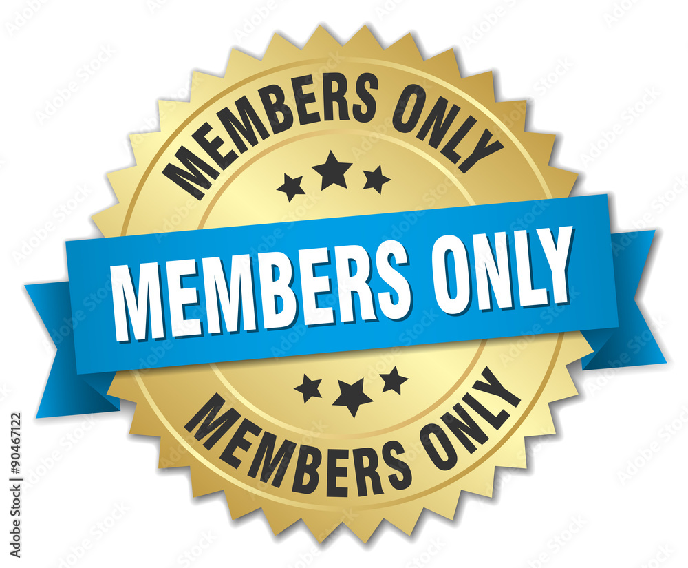 members only 3d gold badge with blue ribbon