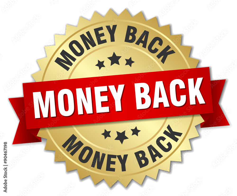 money back 3d gold badge with red ribbon money back 3d gold badge with red ribbon