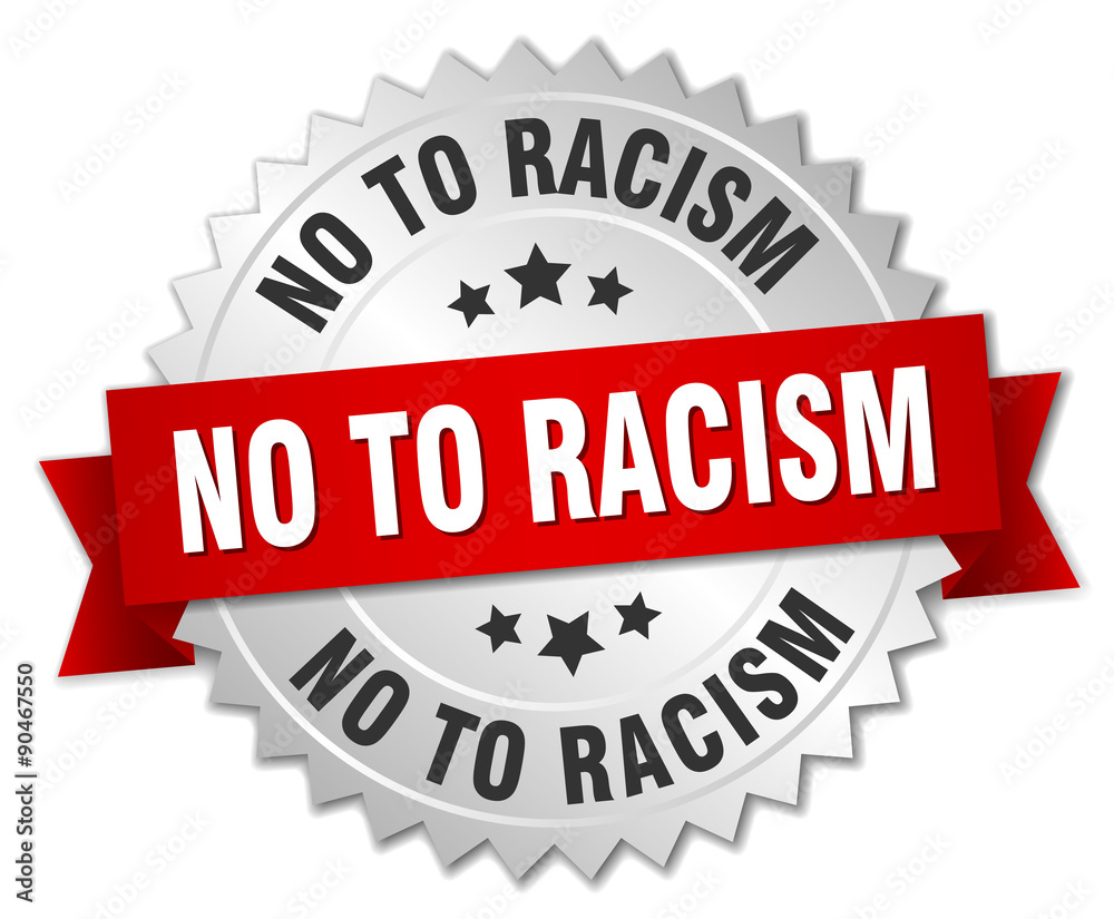 no to racism 3d silver badge with red ribbon no to racism 3d silver badge with red ribbon