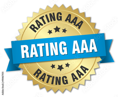 rating aaa 3d gold badge with blue ribbon