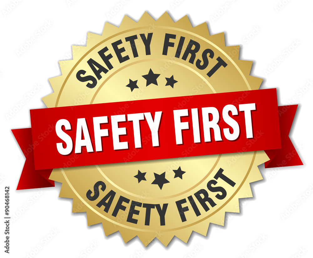 safety first 3d gold badge with red ribbon safety first 3d gold badge with red ribbon