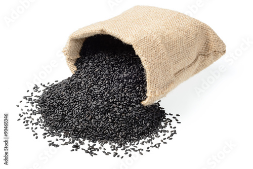 black sesame in the sack on white