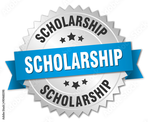 scholarship 3d silver badge with blue ribbon