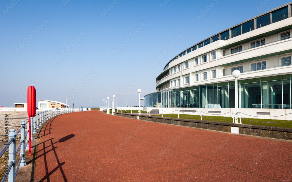 The Midland Hotel, Morecambe, Lancashire. Facing the promenade and seafront, the Art Deco building is a key landmark in the seaside town.