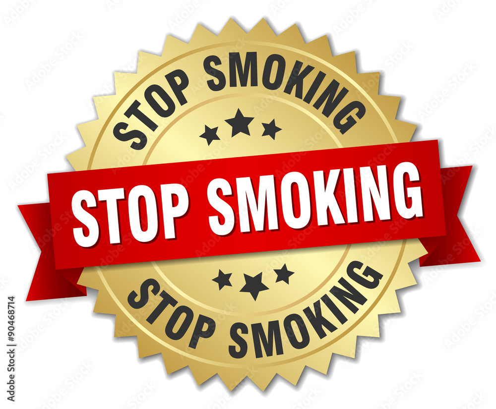 stop smoking 3d gold badge with red ribbon stop smoking 3d gold badge with red ribbon