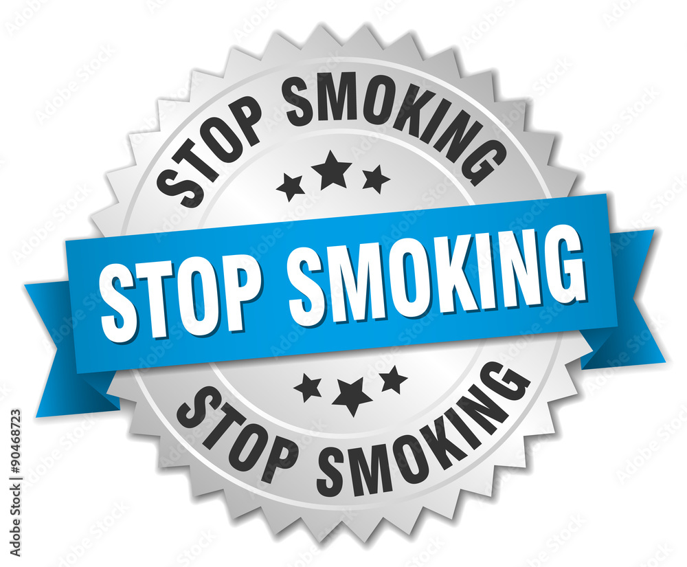 stop smoking 3d silver badge with blue ribbon stop smoking 3d silver badge with blue ribbon