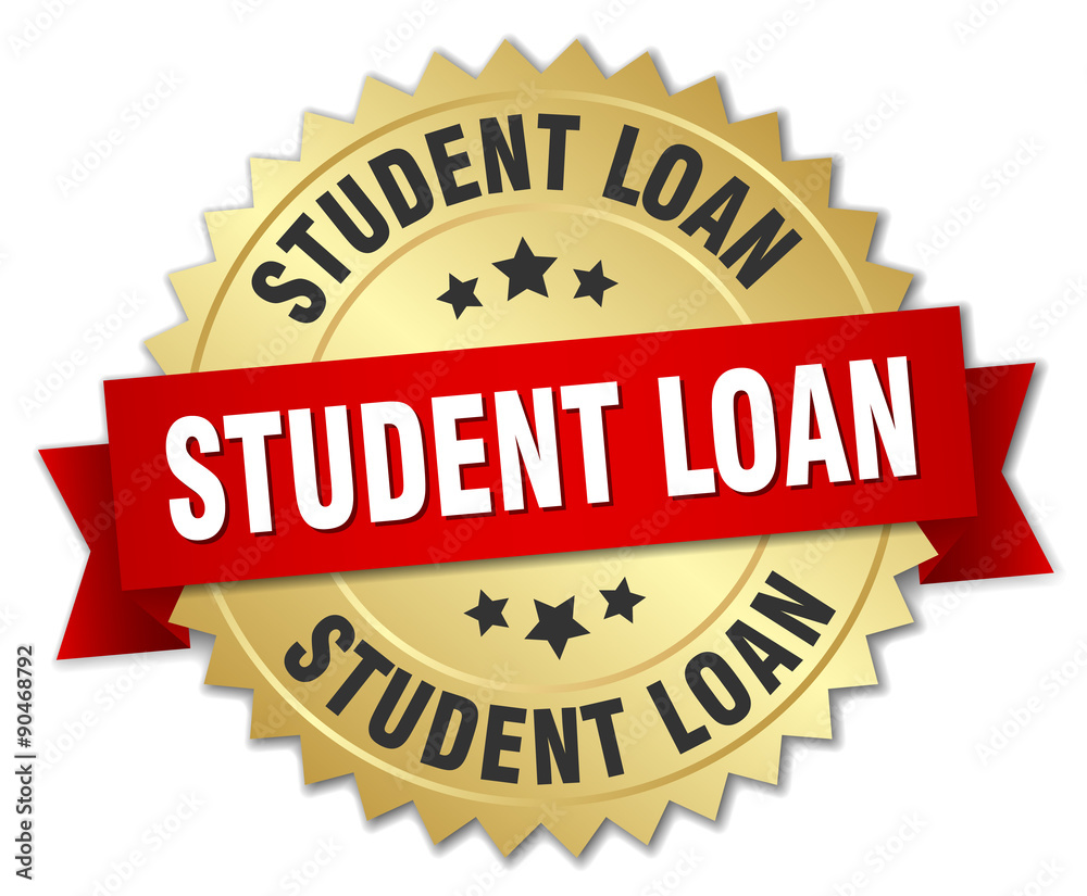 student loan 3d gold badge with red ribbon student loan 3d gold badge with red ribbon