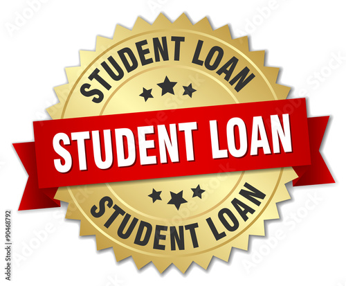 student loan 3d gold badge with red ribbon