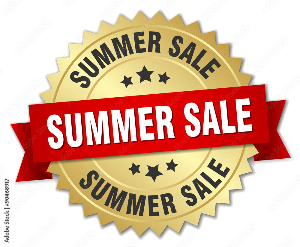 summer sale 3d gold badge with red ribbon summer sale 3d gold badge with red ribbon