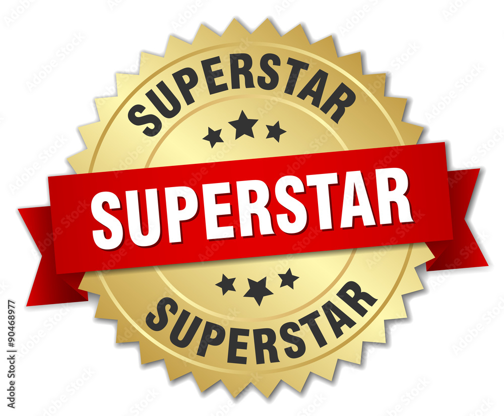 superstar 3d gold badge with red ribbon superstar 3d gold badge with red ribbon