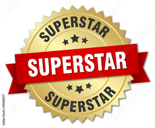 superstar 3d gold badge with red ribbon photo