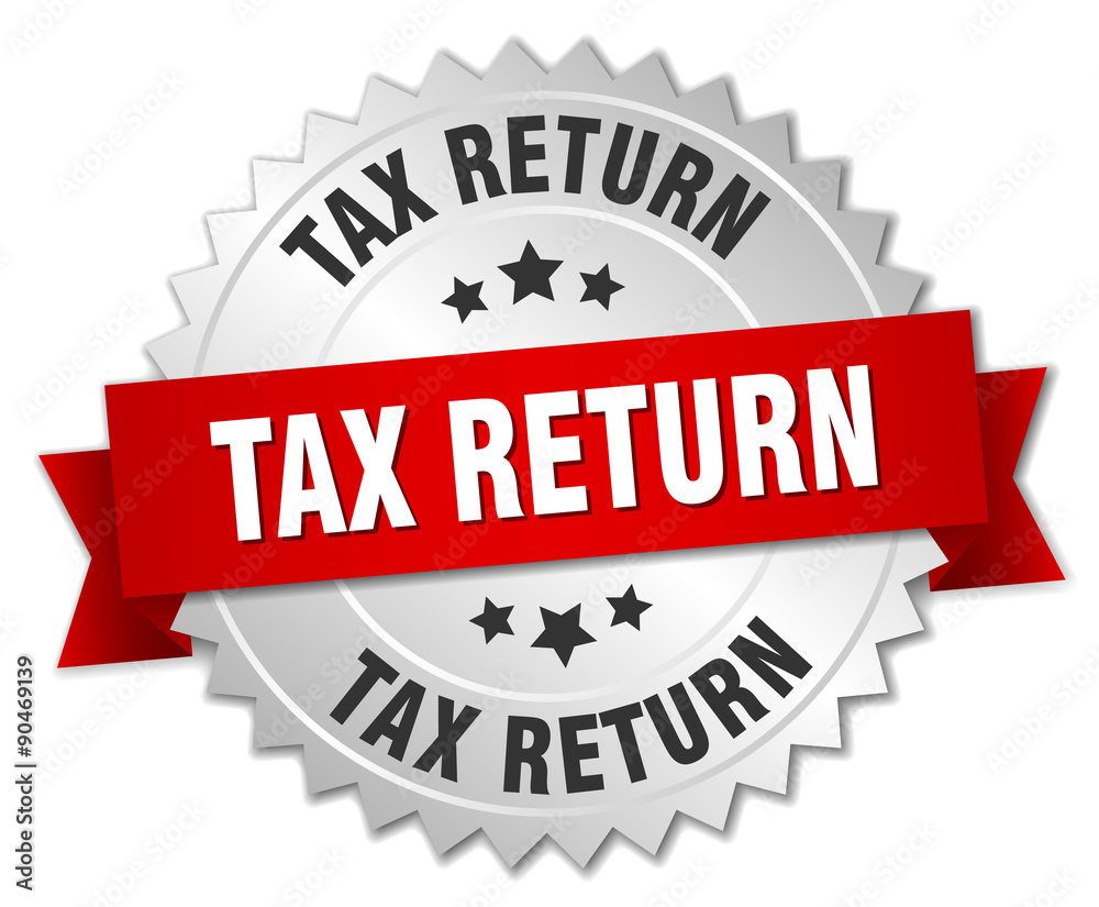 tax return 3d silver badge with red ribbon tax return 3d silver badge with red ribbon
