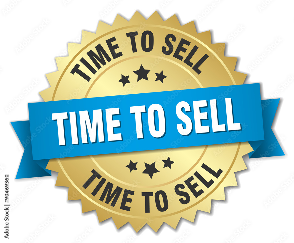 time to sell 3d gold badge with blue ribbon time to sell 3d gold badge with blue ribbon