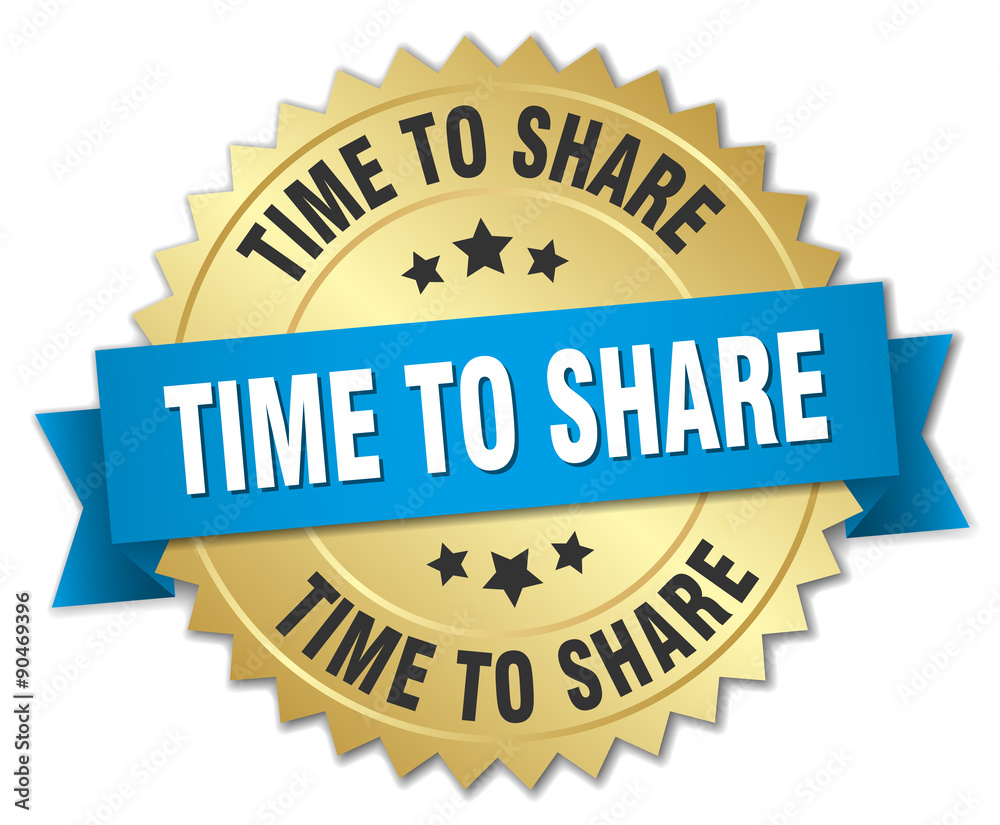 time to share 3d gold badge with blue ribbon time to share 3d gold badge with blue ribbon