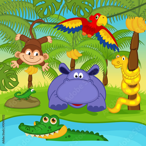 animals in  jungle - vector illustration  eps