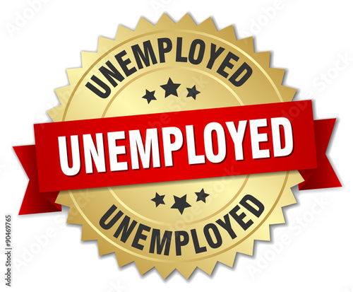 unemployed 3d gold badge with red ribbon