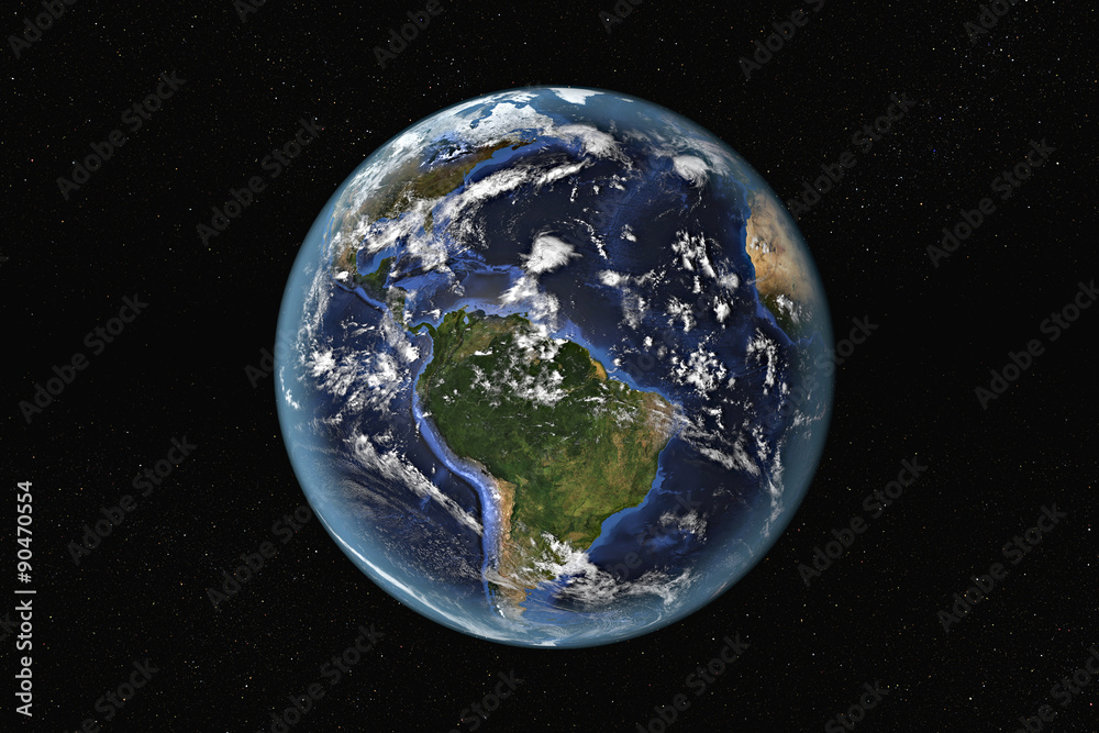 Detailed view of Earth from space, showing South America and The Caribbean. Elements of this image furnished by NASA
