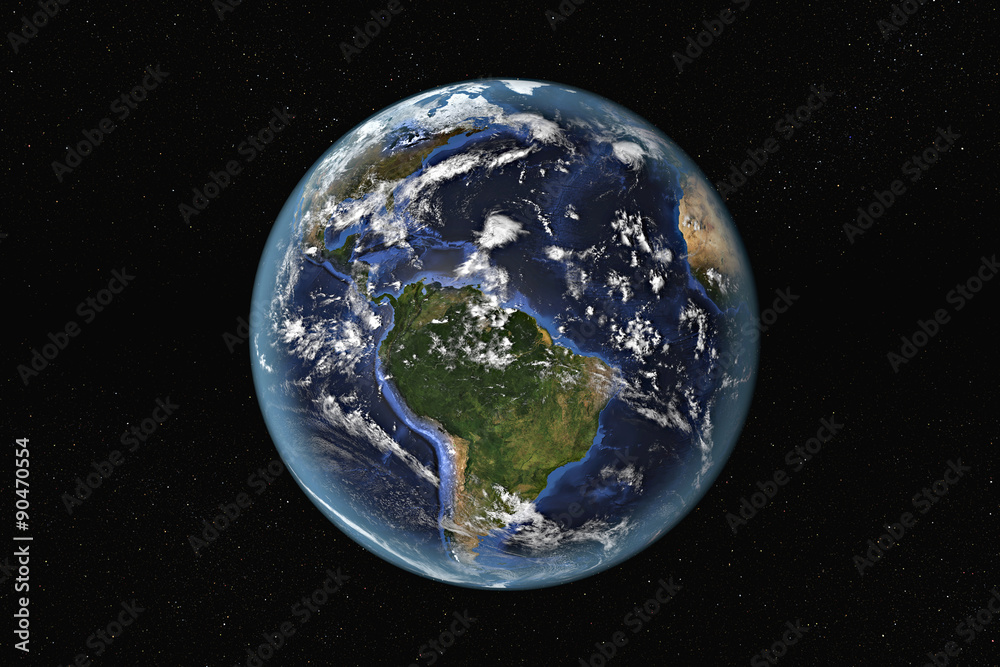Fototapeta premium Detailed view of Earth from space, showing South America and The Caribbean. Elements of this image furnished by NASA