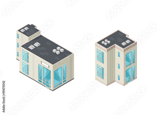 Modern Office buildings.
Isometric vector illustration icons of large commercial offices.