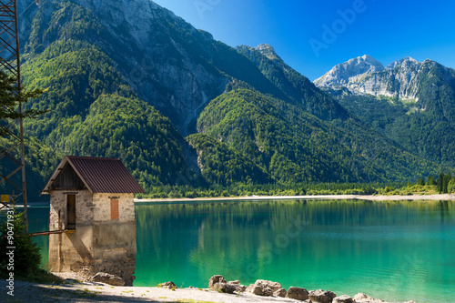 Fototapeta Naklejka Na Ścianę i Meble -  Lago del Predil - Friuli Italy / (Predil Lake), beautiful alpine lake in north Italy near the Slovenian border. Julian Alps, Friuli Venezia Giulia, Italy