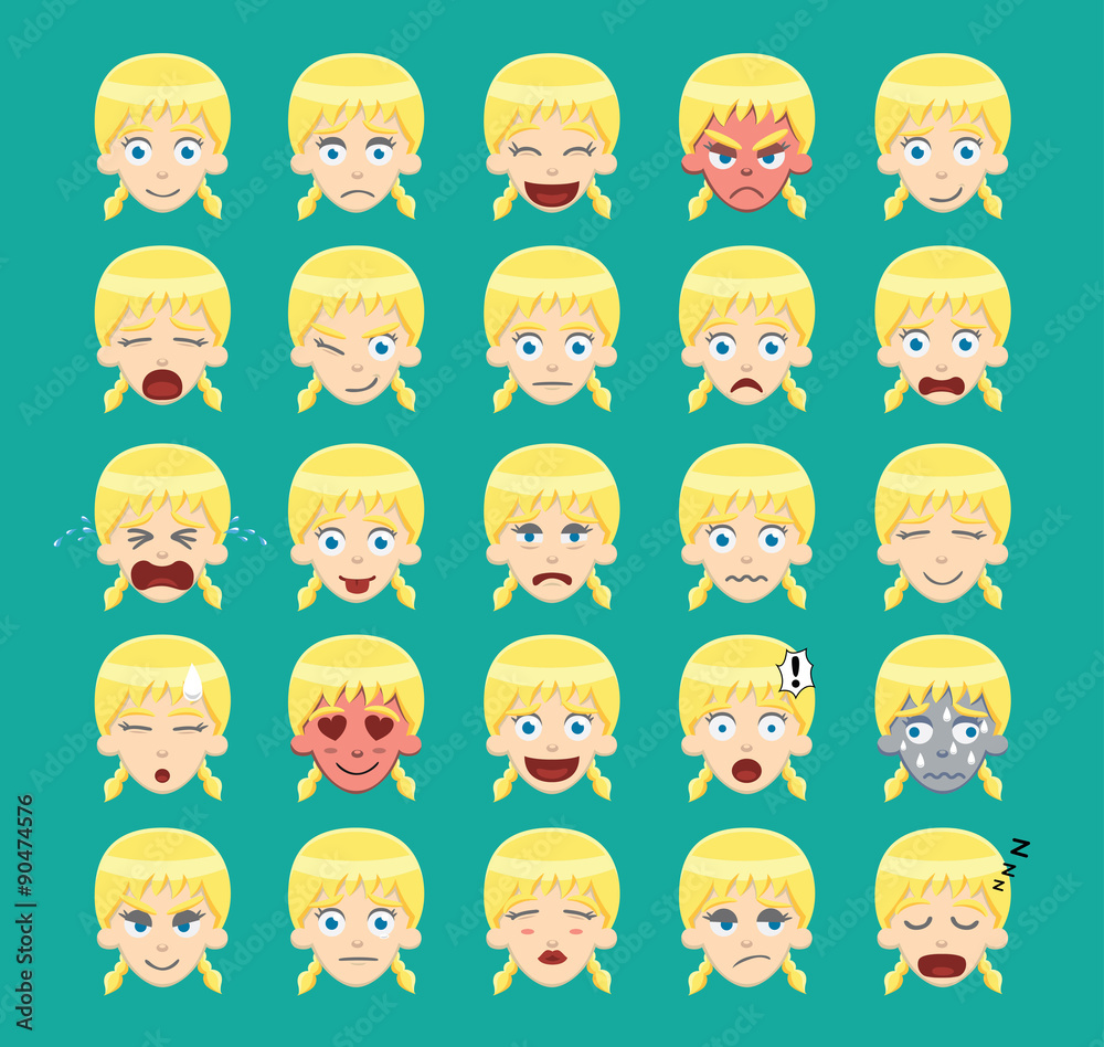 Pigtail Blonde Girl Emoticons Cartoon Vector Illustration Pigtail Blonde Girl Emoticons Cartoon Vector Illustration