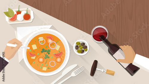 Fine dining at restaurant