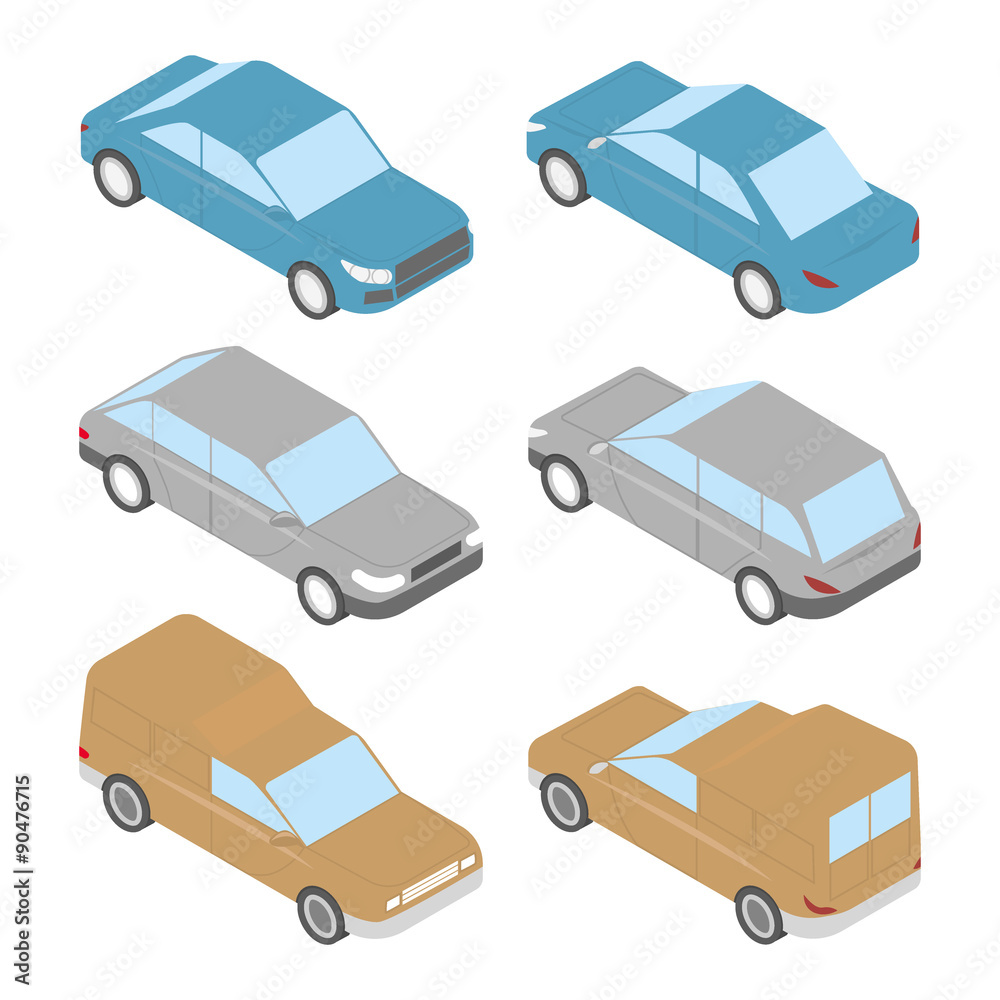 Set of isometric cars Set of isometric cars
