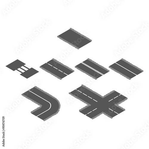 Road elements isometric set
