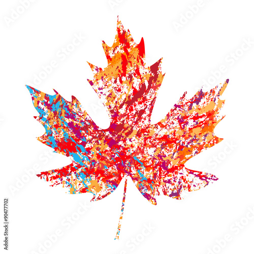 illustration of vector maple leaf in grunge style
