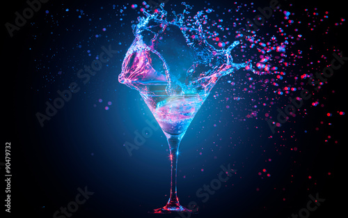 Blue cocktail with splashing water