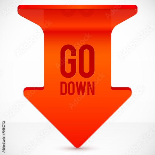 Red realistic plastic down vector arrow