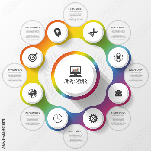 Infographic design template. Business concept. Colorful circle with icons. Vector illustration