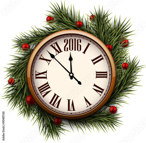 Happy 2016 year. Vintage clock.