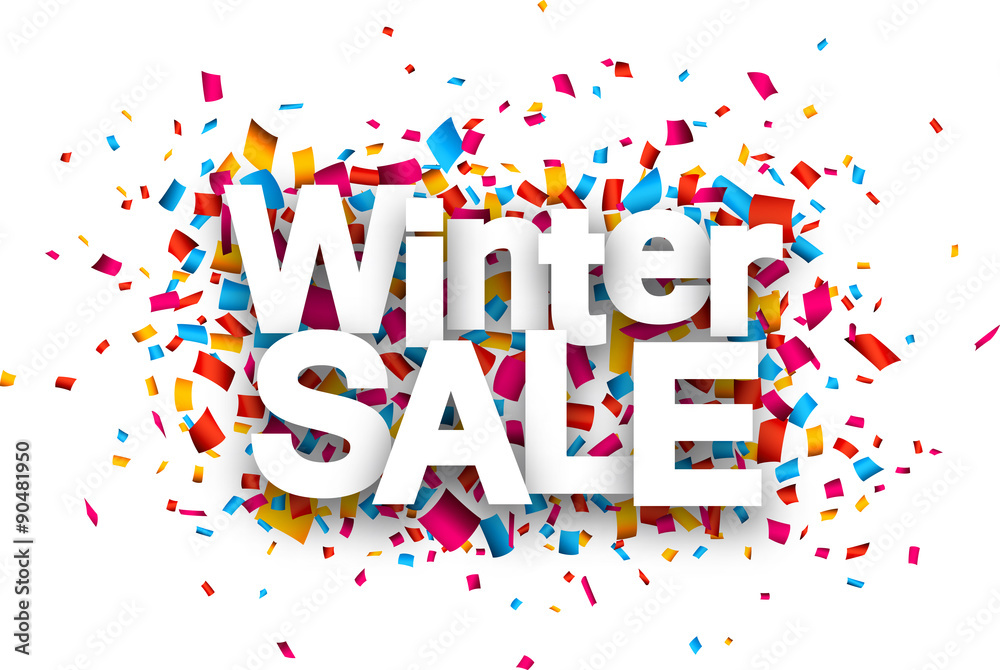 Winter sale paper sign over confetti. Winter sale paper sign over confetti.