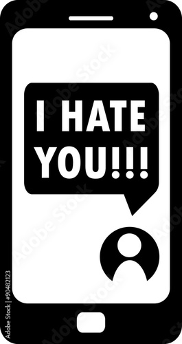 Cyberbullying, I hate you message on smartphone display, vector