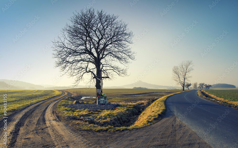 Typical small chapel on side of a road in Silesia, Poland